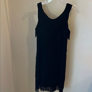 White House Black Market Black Sleeveless Fringe Shift Dress